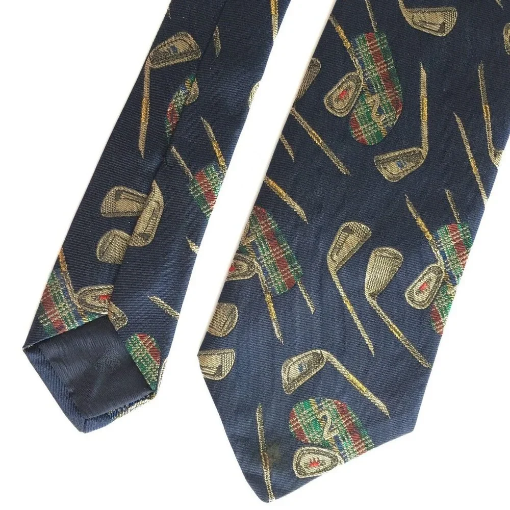 Brooks Brothers Makers Tie Golf Club 100% Silk Navy‎ Blue Made USA Necktie Mesn